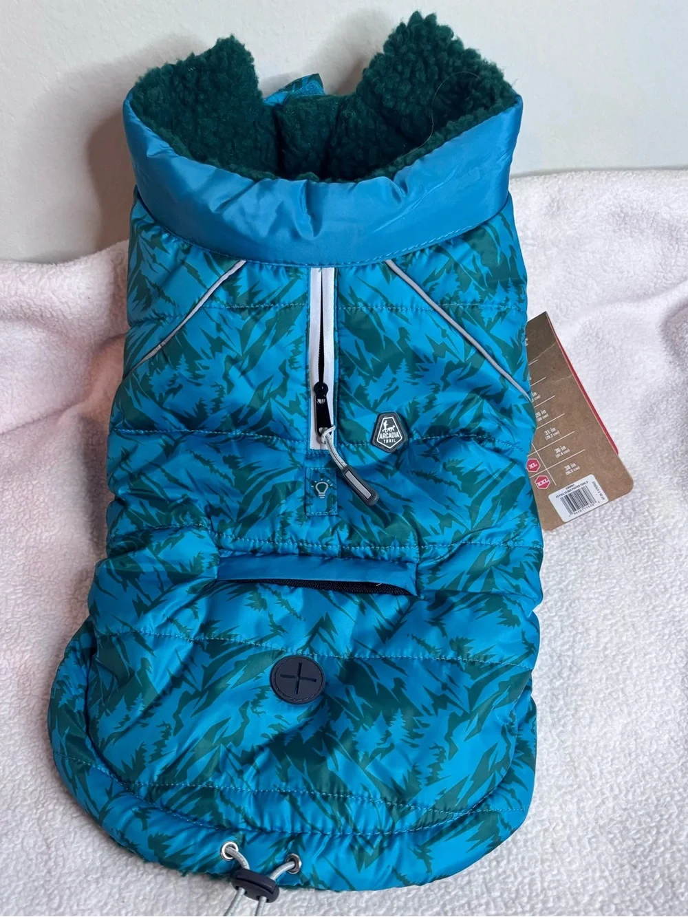 Teal & Dark Green Quilted Dog Puffer Jacket Size S